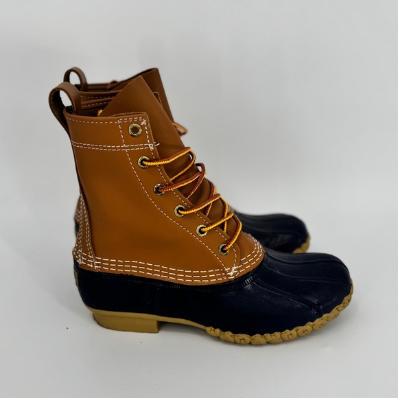 LL Bean 8" Bean Boots Tan Navy Waterproof Women's Size 6 Medium Width - Picture 1 of 11